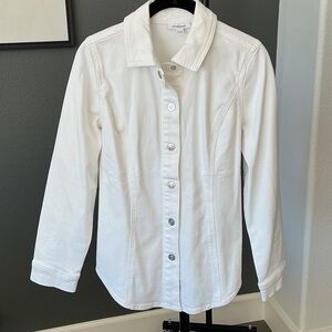 Chico's White Stretch Denim Snap Shirt XS
